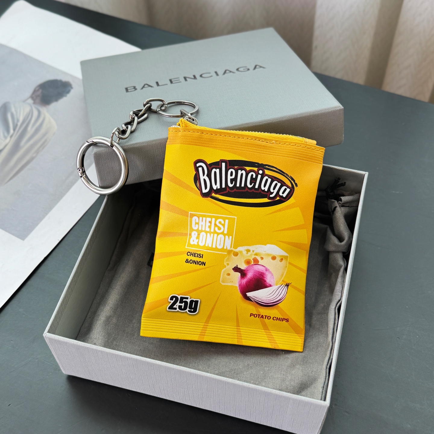 B design potato chip bag clutch accessories key ring pendant