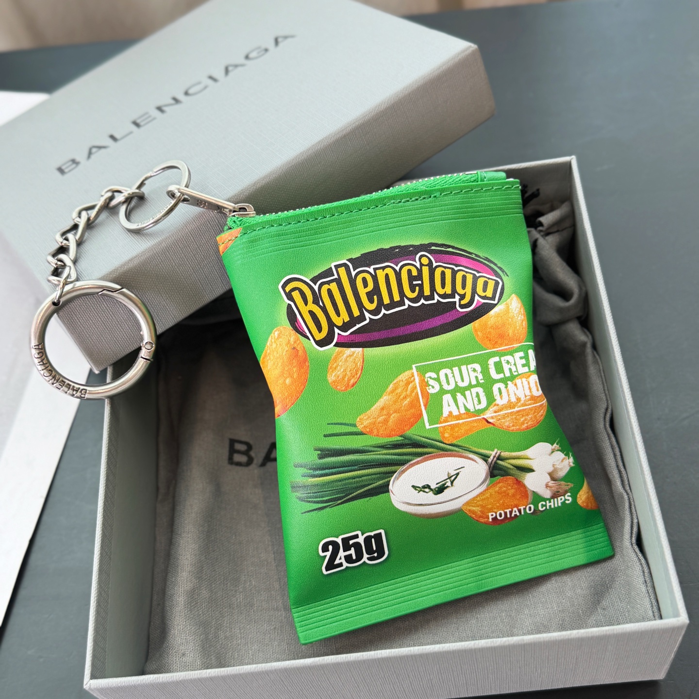 B design potato chip bag clutch accessories key ring pendant