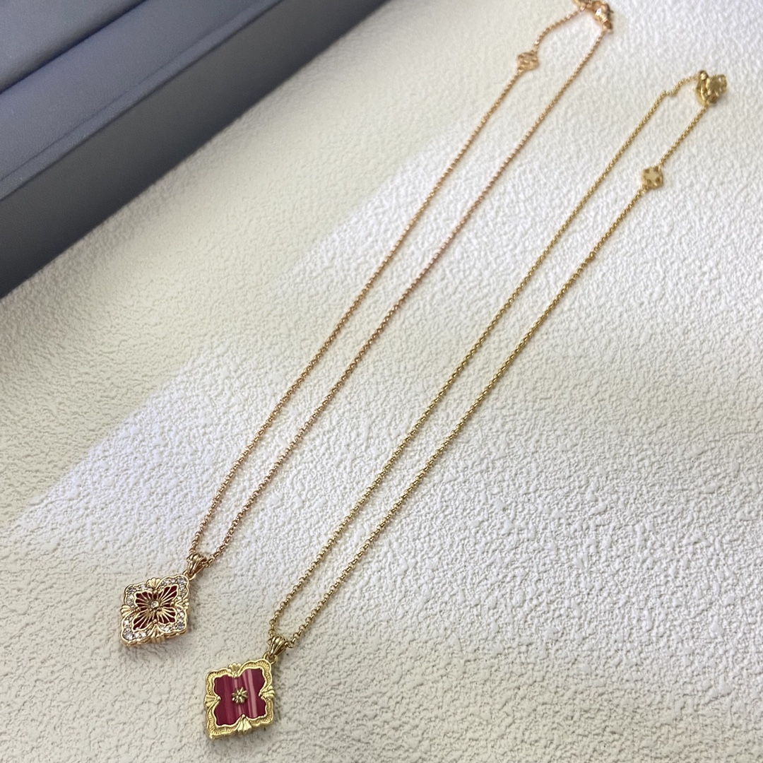 B Arrival New Pink Diamond Vintage Four-petal Flower Necklace