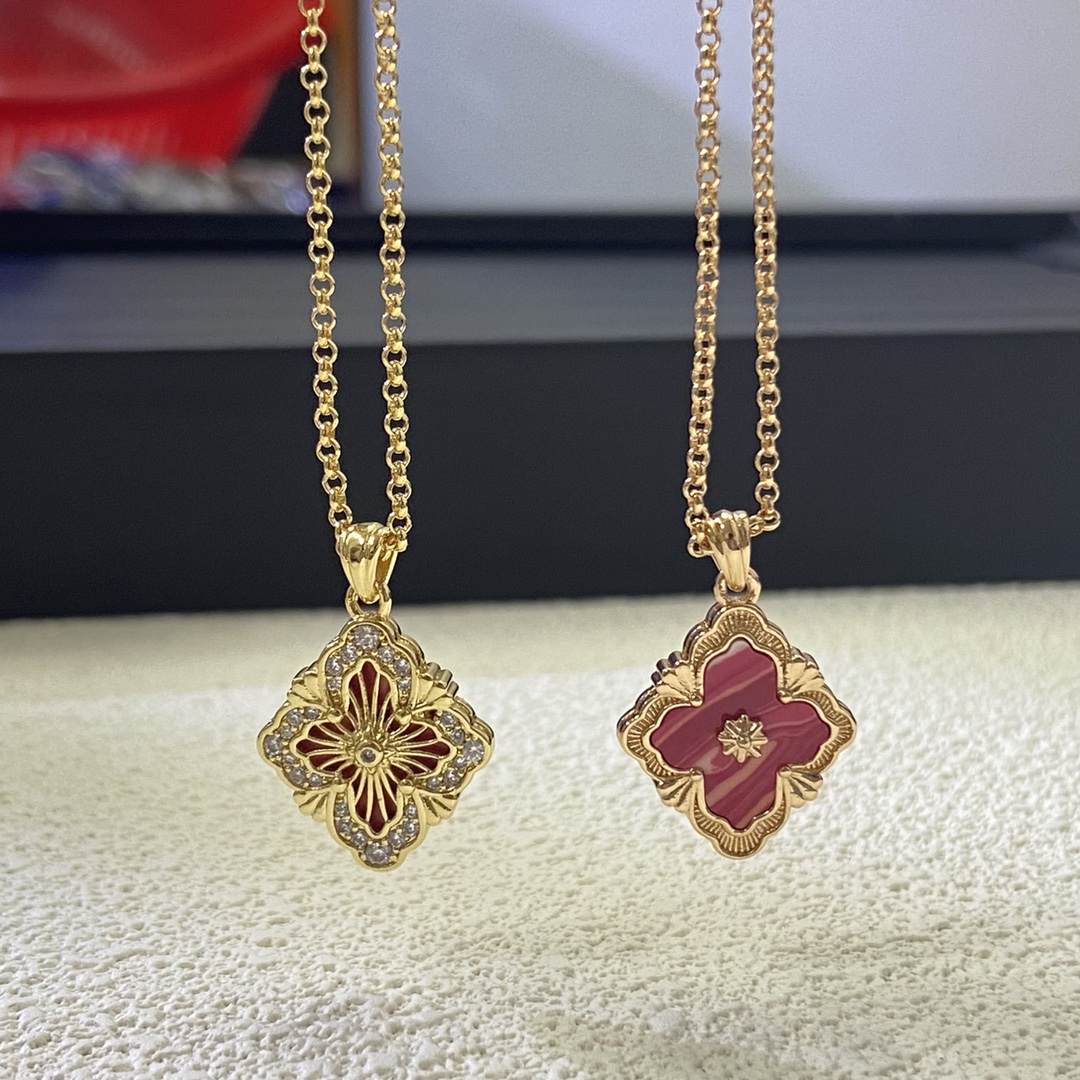 B Arrival New Pink Diamond Vintage Four-petal Flower Necklace