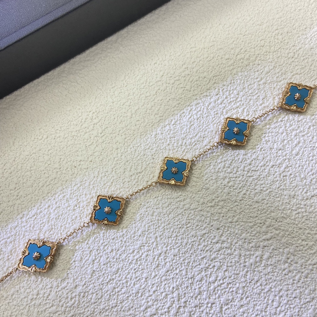 B Arrival Sky Colored Flower Mother-of-Pearl Bracelet with Diamonds