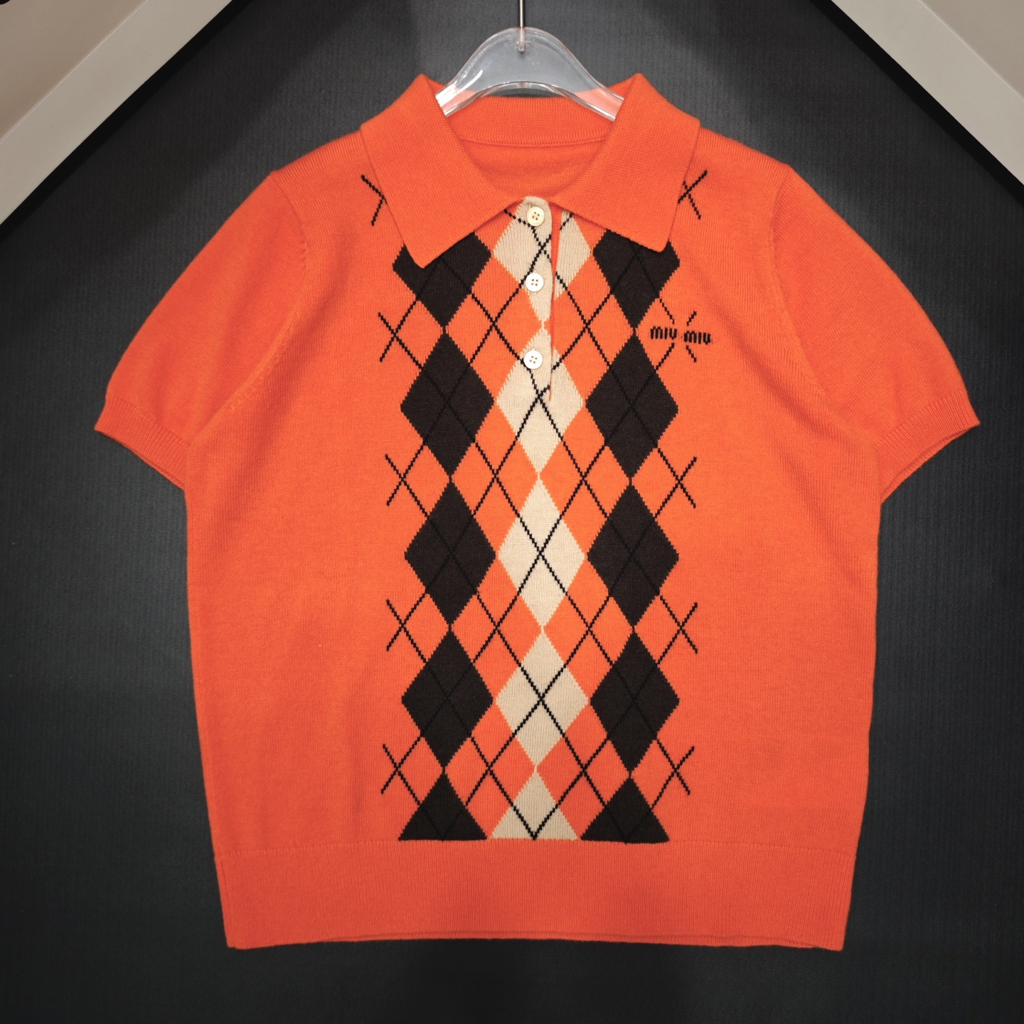 M fashion high-end women's plaid lapel short sleeved shirt