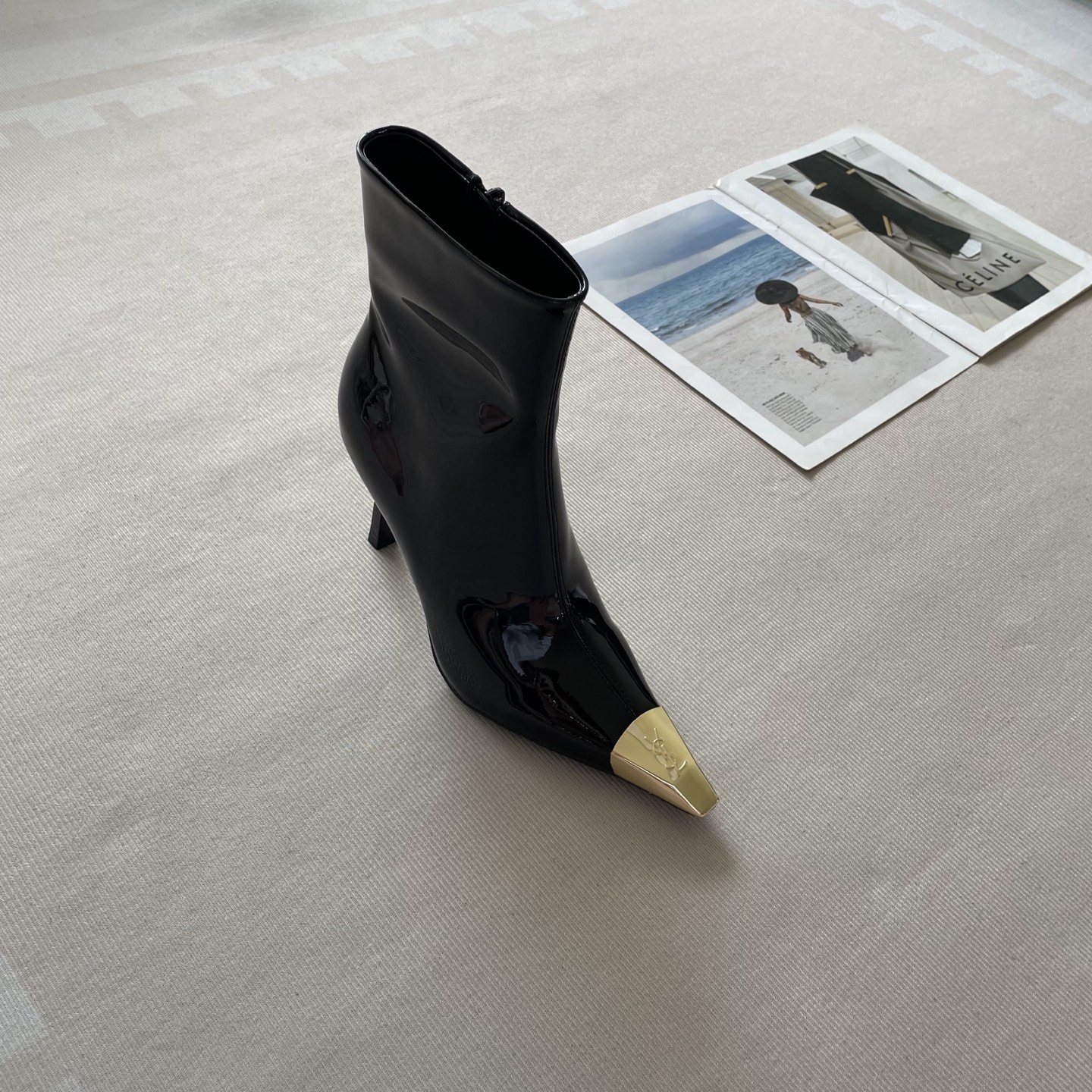 Y design autumn and winter new pointed patent leather ankle boots