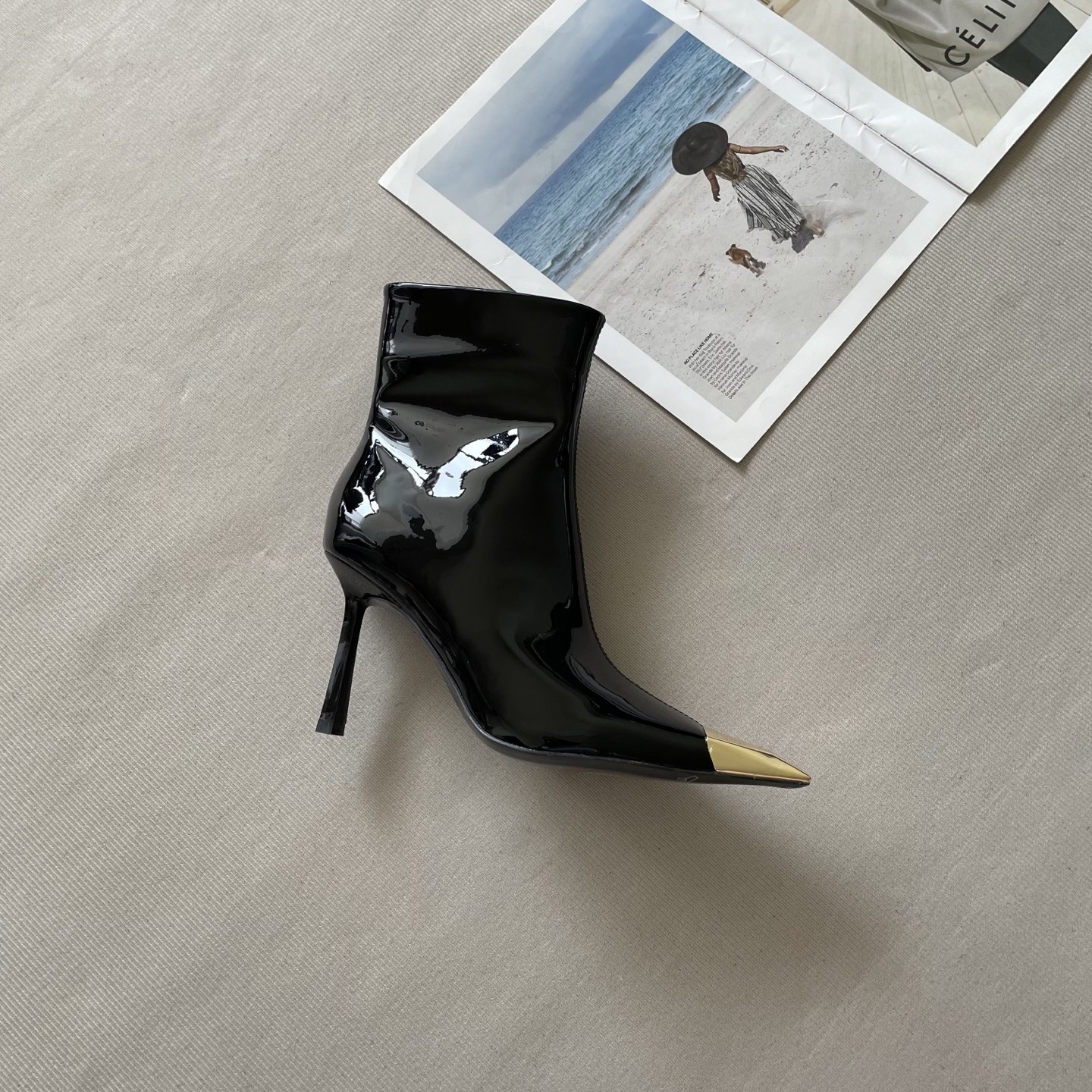 Y design autumn and winter new pointed patent leather ankle boots