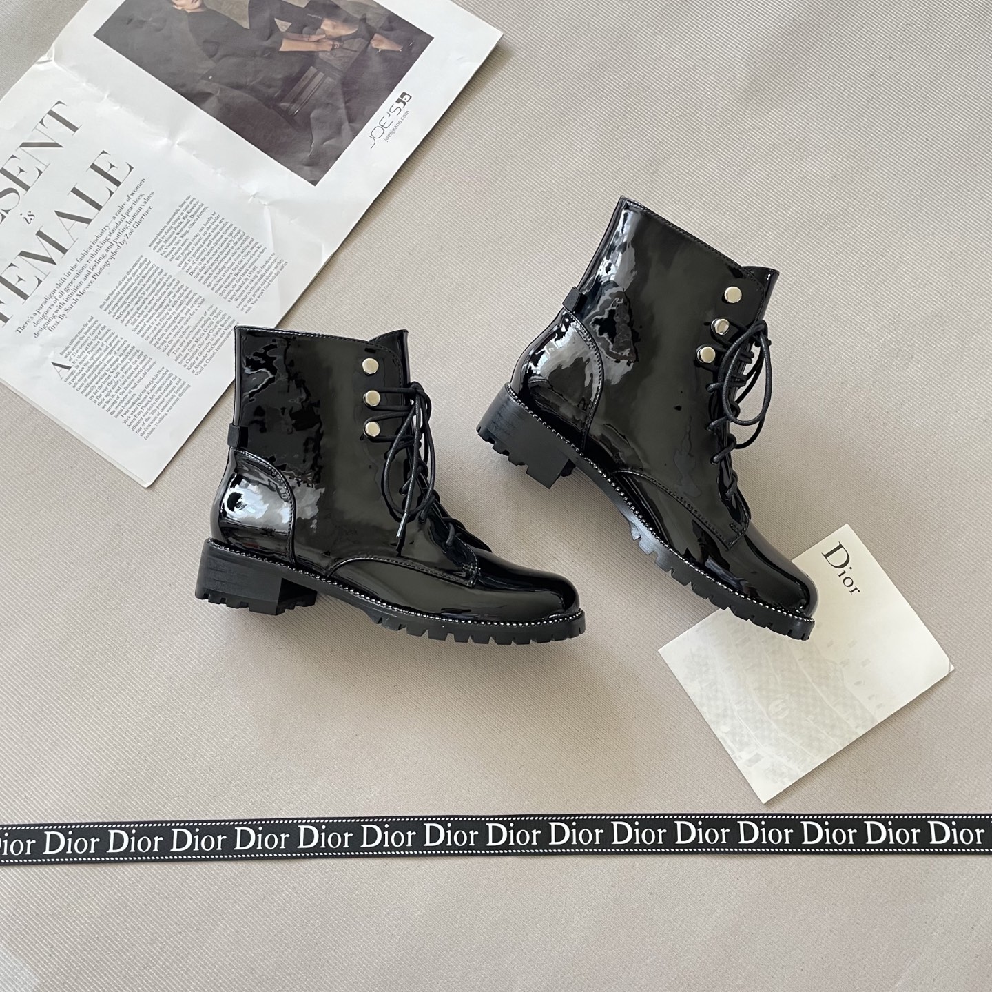 C design autumn and winter new rhinestone patent leather Martin boots