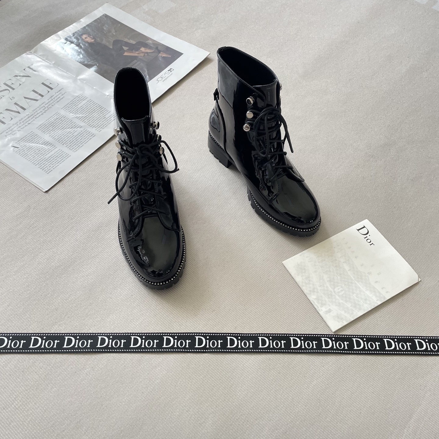 C design autumn and winter new rhinestone patent leather Martin boots