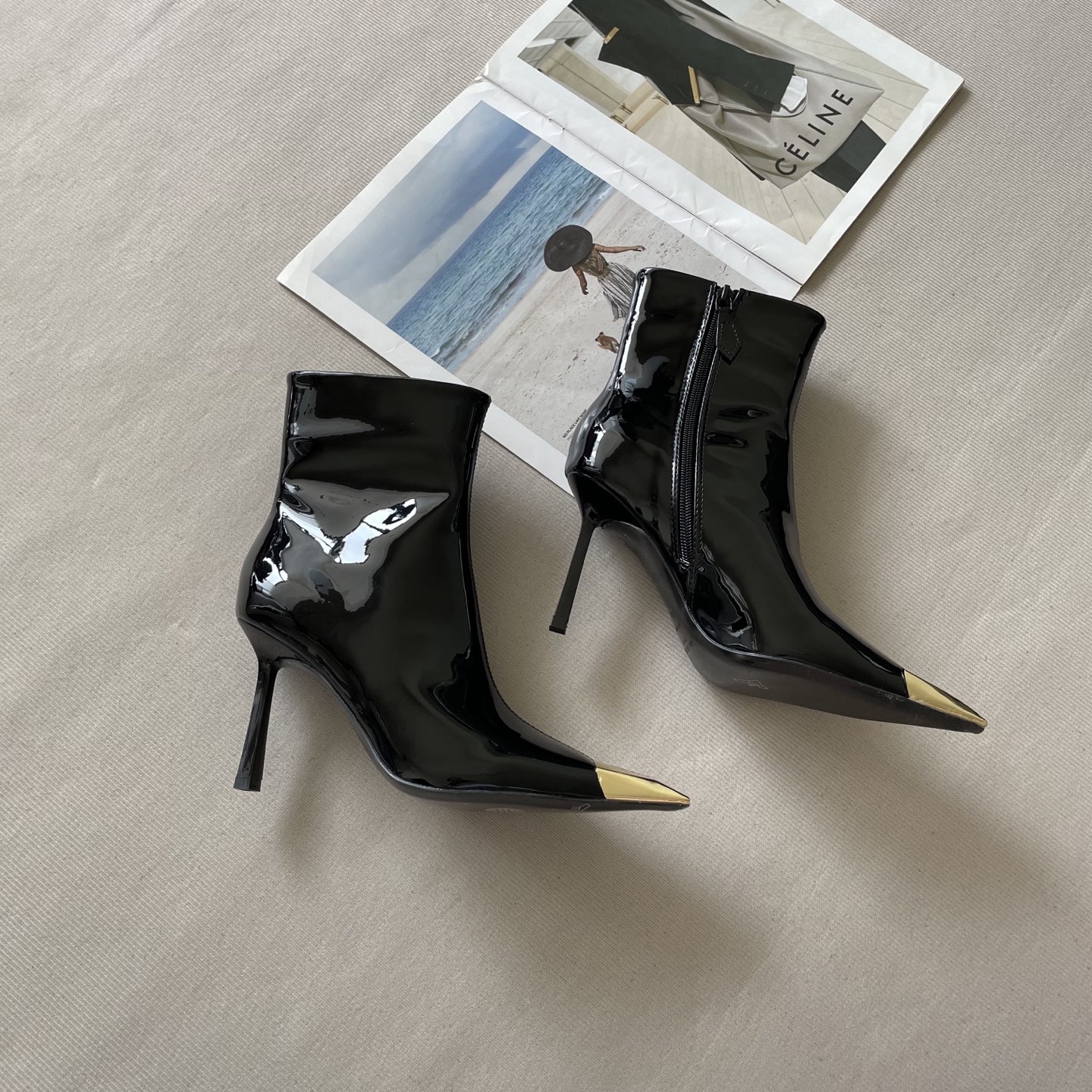 Y design autumn and winter new pointed patent leather ankle boots