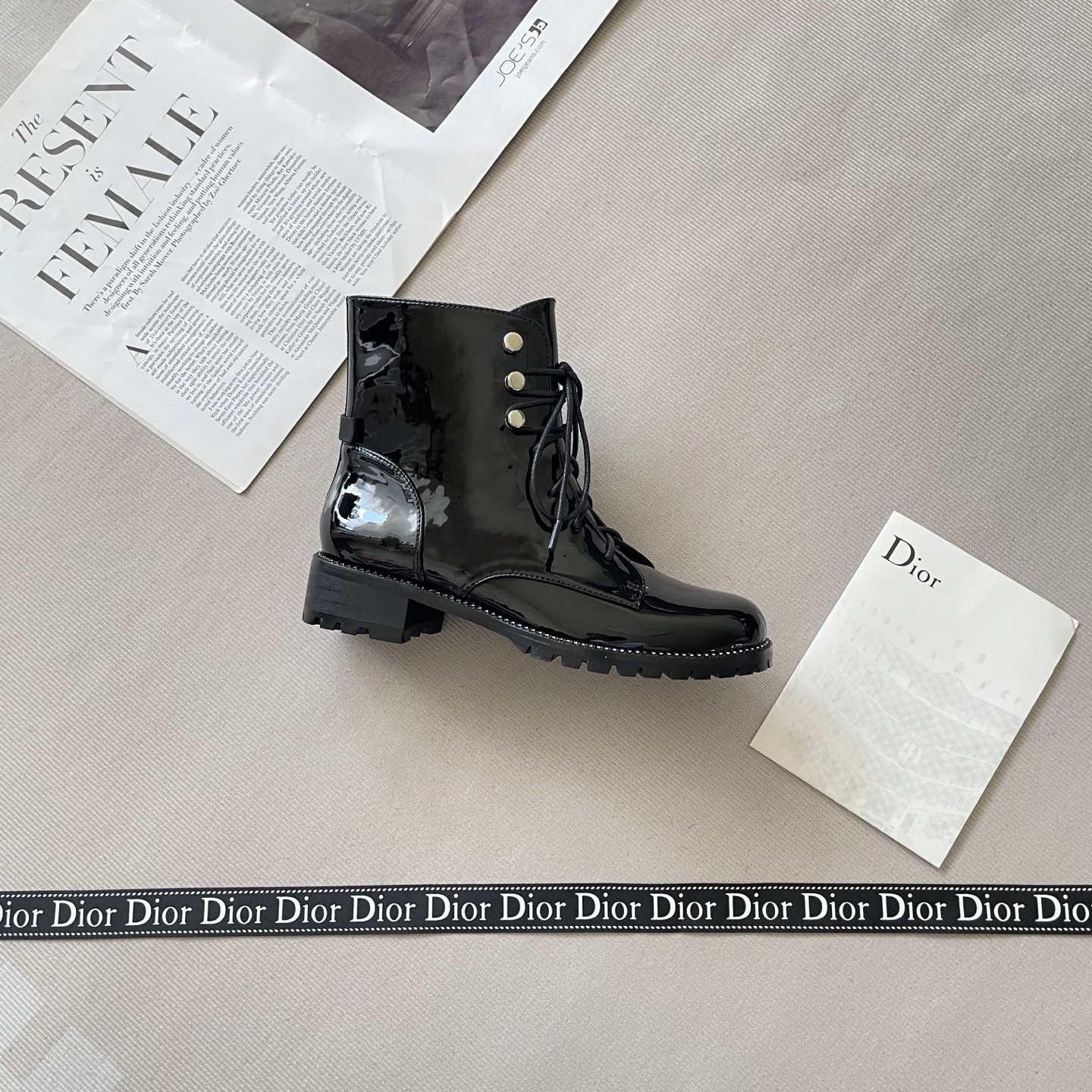 C design autumn and winter new rhinestone patent leather Martin boots