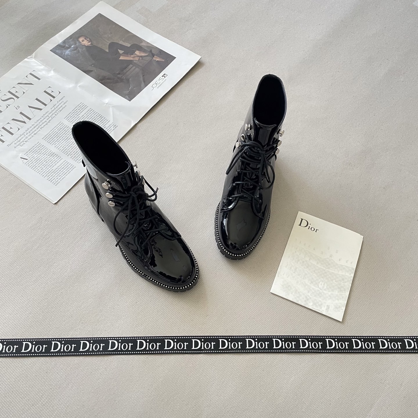 C design autumn and winter new rhinestone patent leather Martin boots