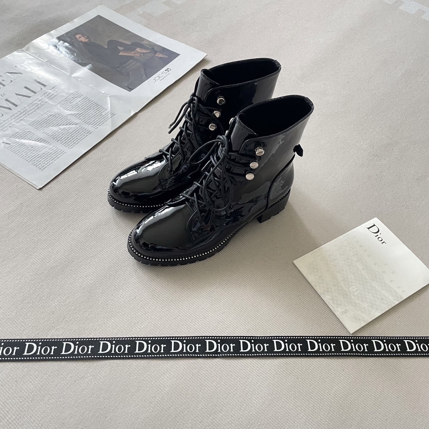 C design autumn and winter new rhinestone patent leather Martin boots