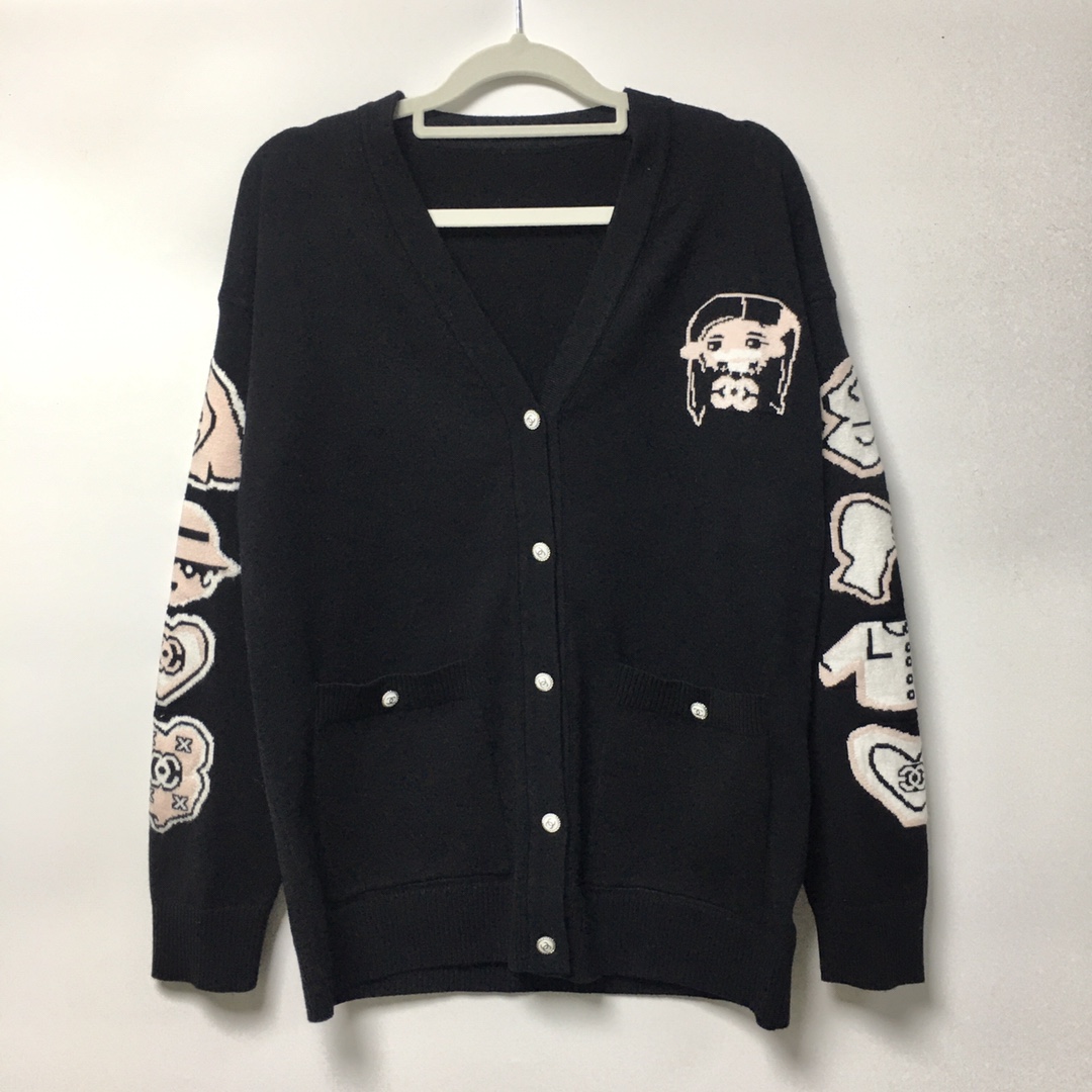 C Fashion casual women's cartoon pattern V-neck long sleeved cardigan