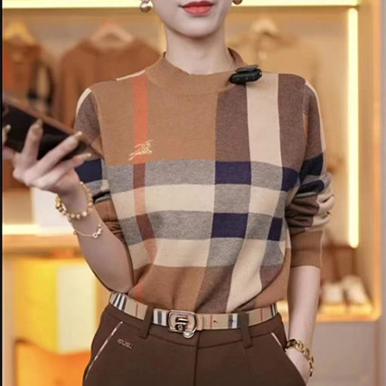 B Fashion Women's Color Contrasting Round Neck Long Sleeve Top