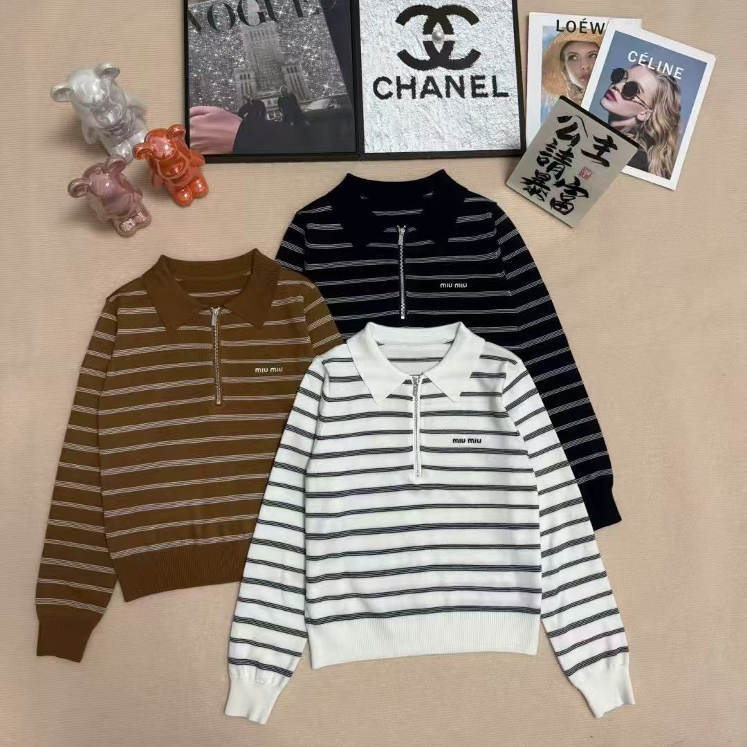 M fashion women's contrasting striped half zipper long sleeved top