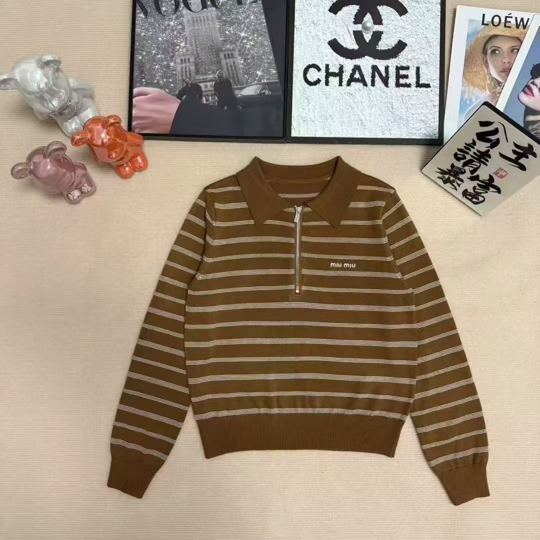 M fashion women's contrasting striped half zipper long sleeved top