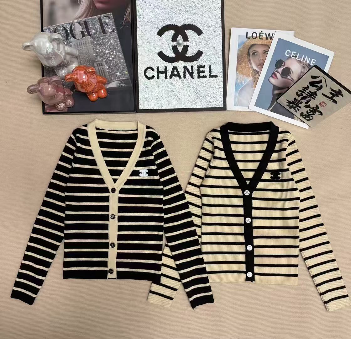 C Fashion Women's Cross Color Striped V-neck Long Sleeve Cardigan Top