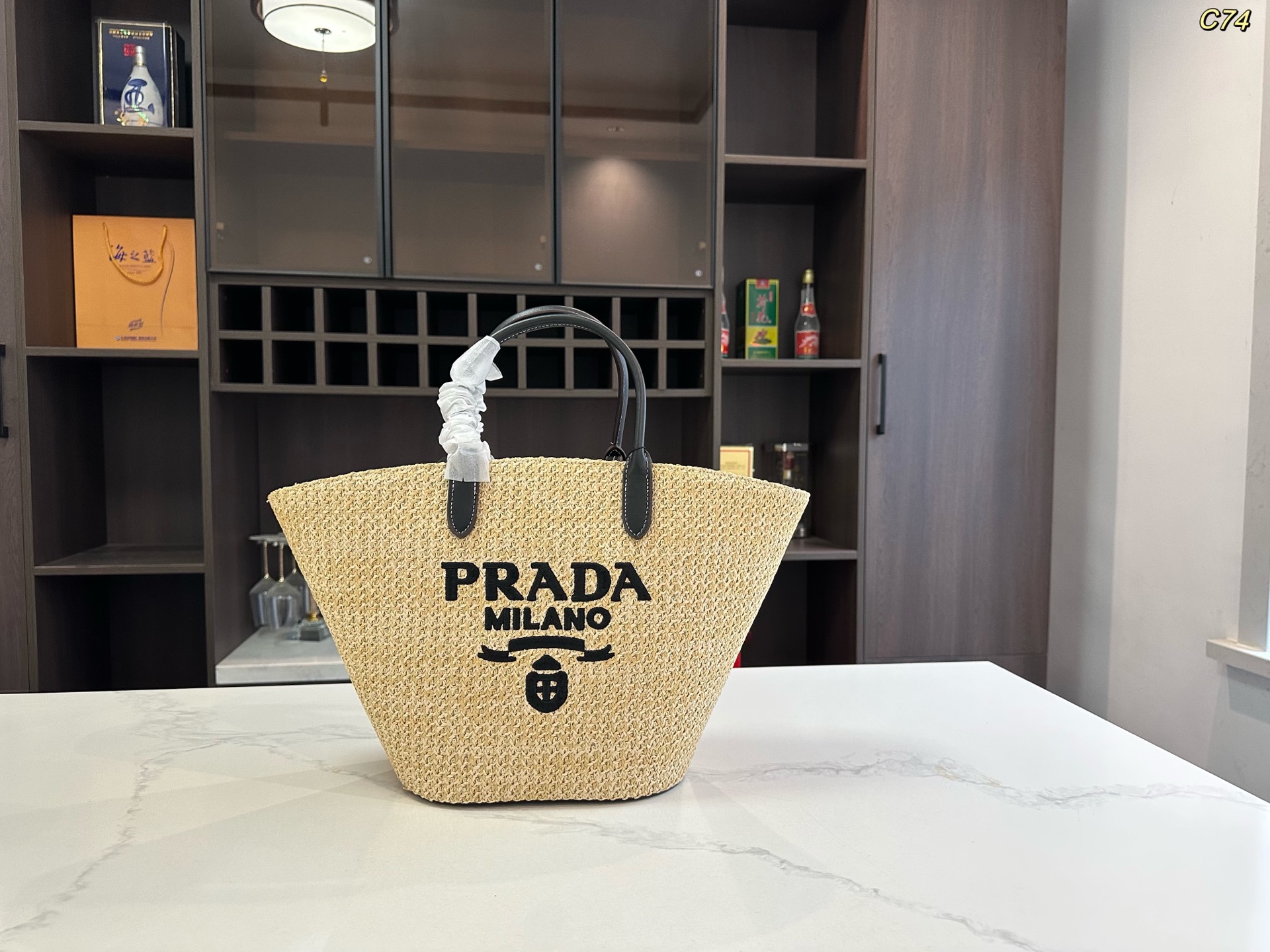 P design woven tote bag