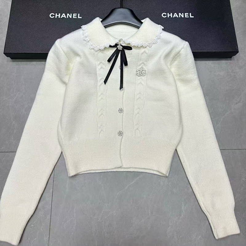 C Fashion Women's Bow Doll Neck Long Sleeve Cardigan