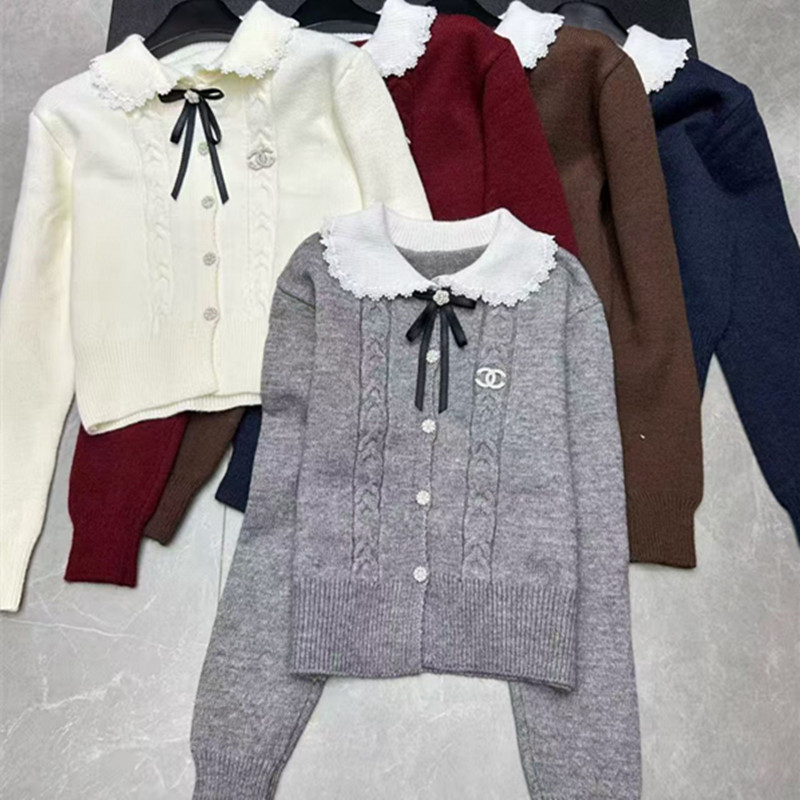 C Fashion Women's Bow Doll Neck Long Sleeve Cardigan