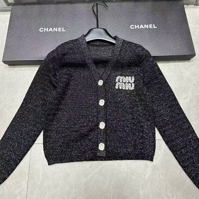 M Fashion Women's Nail Bead Letter V-neck Long Sleeve Cardigan