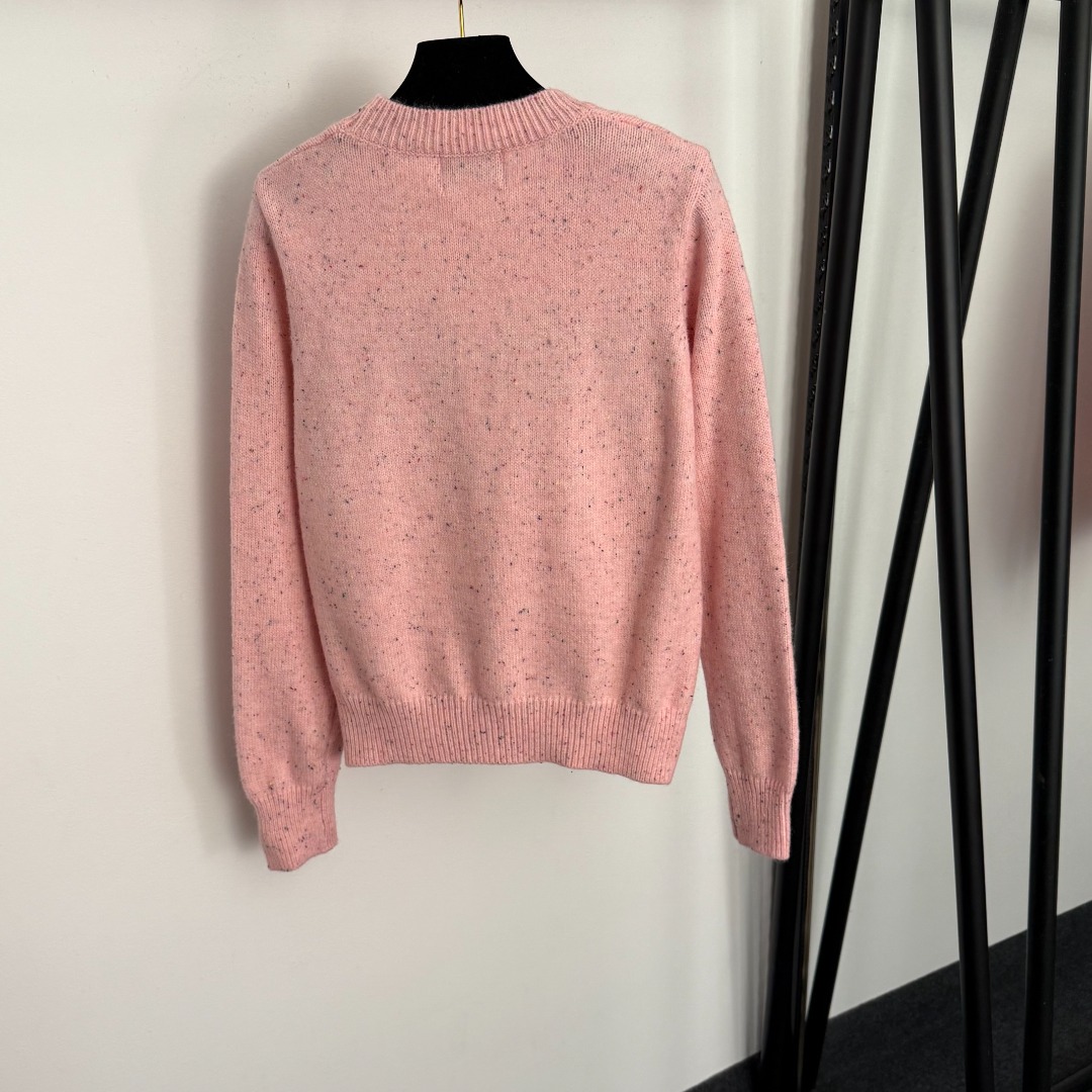 C Embroidered Camellia Logo Letter Crewneck Long Sleeve Knit Sweater