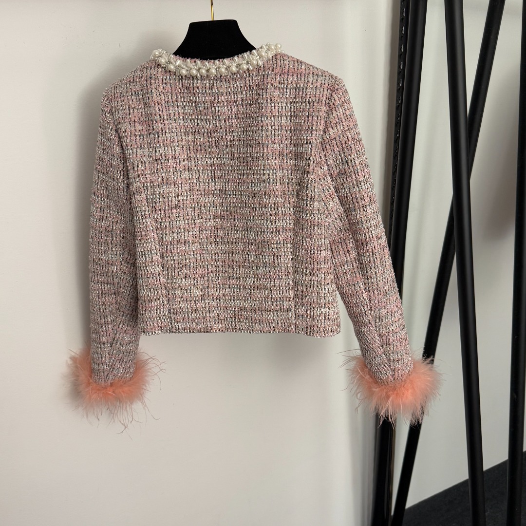 C 2 SET Round neck long sleeved tweed jacket+high waisted hip hugging skirt