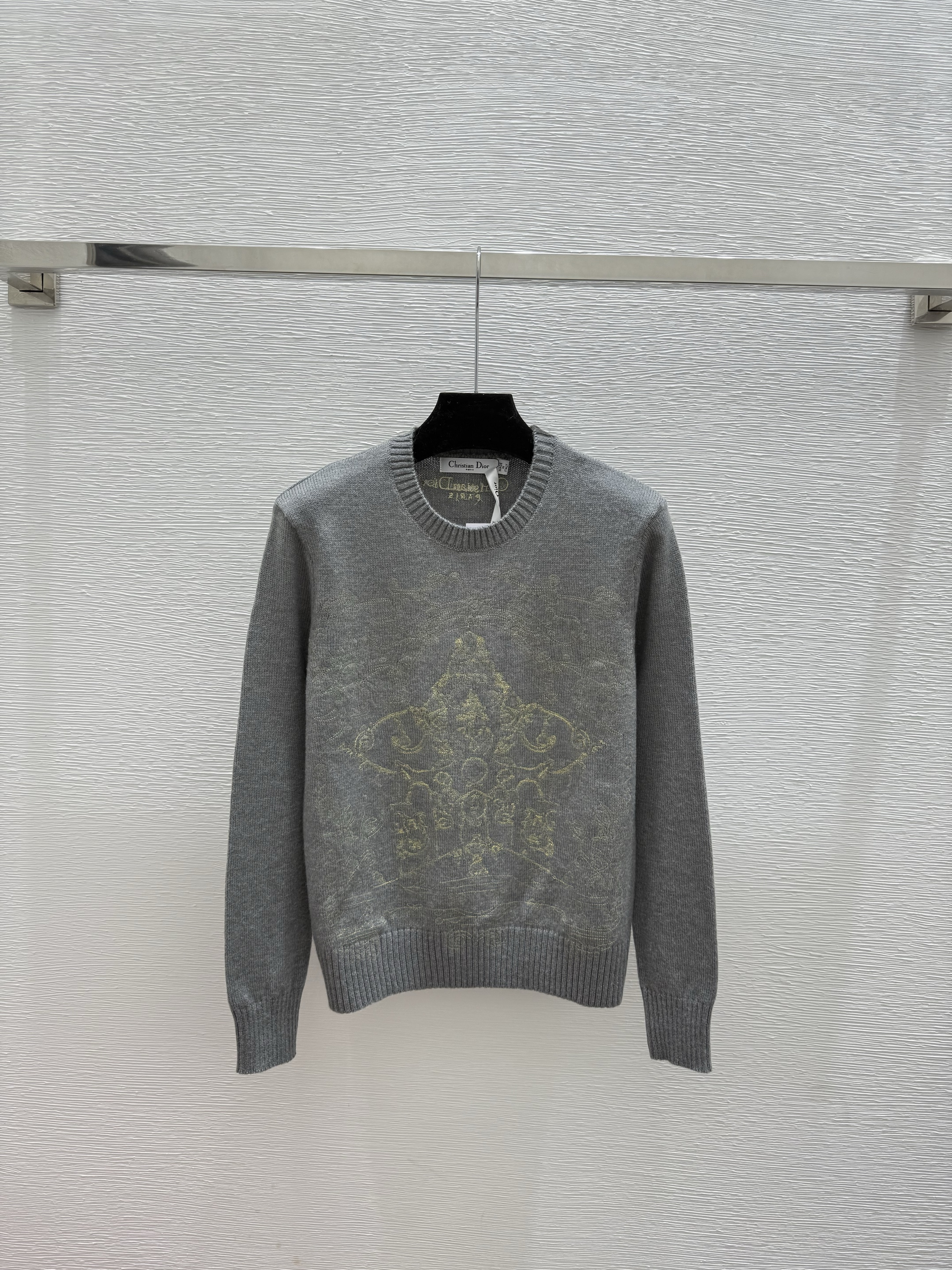 D Fashion high-end women's five pointed star embroidered round neck long sleeved wool sweater