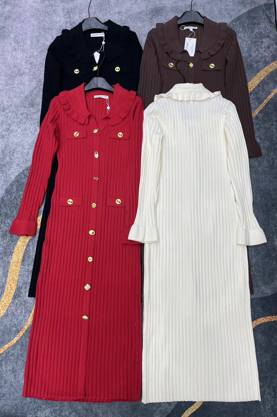 S Fashion Women's Collar Long Sleeve Dress