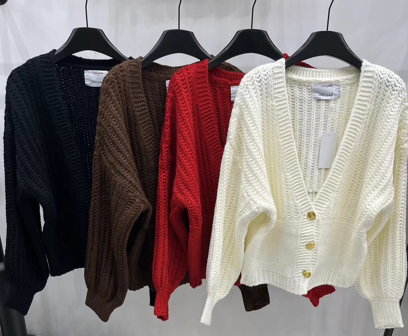 S fashion women's hollowed out V-neck long sleeved cardigan jacket