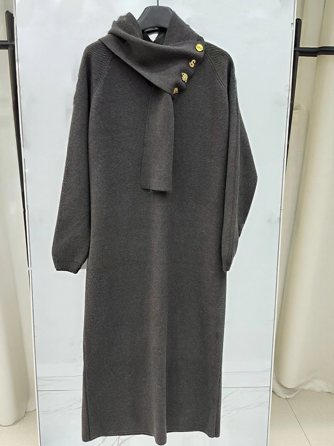 S Fashion Women's Long Sleeve Scarf Dress