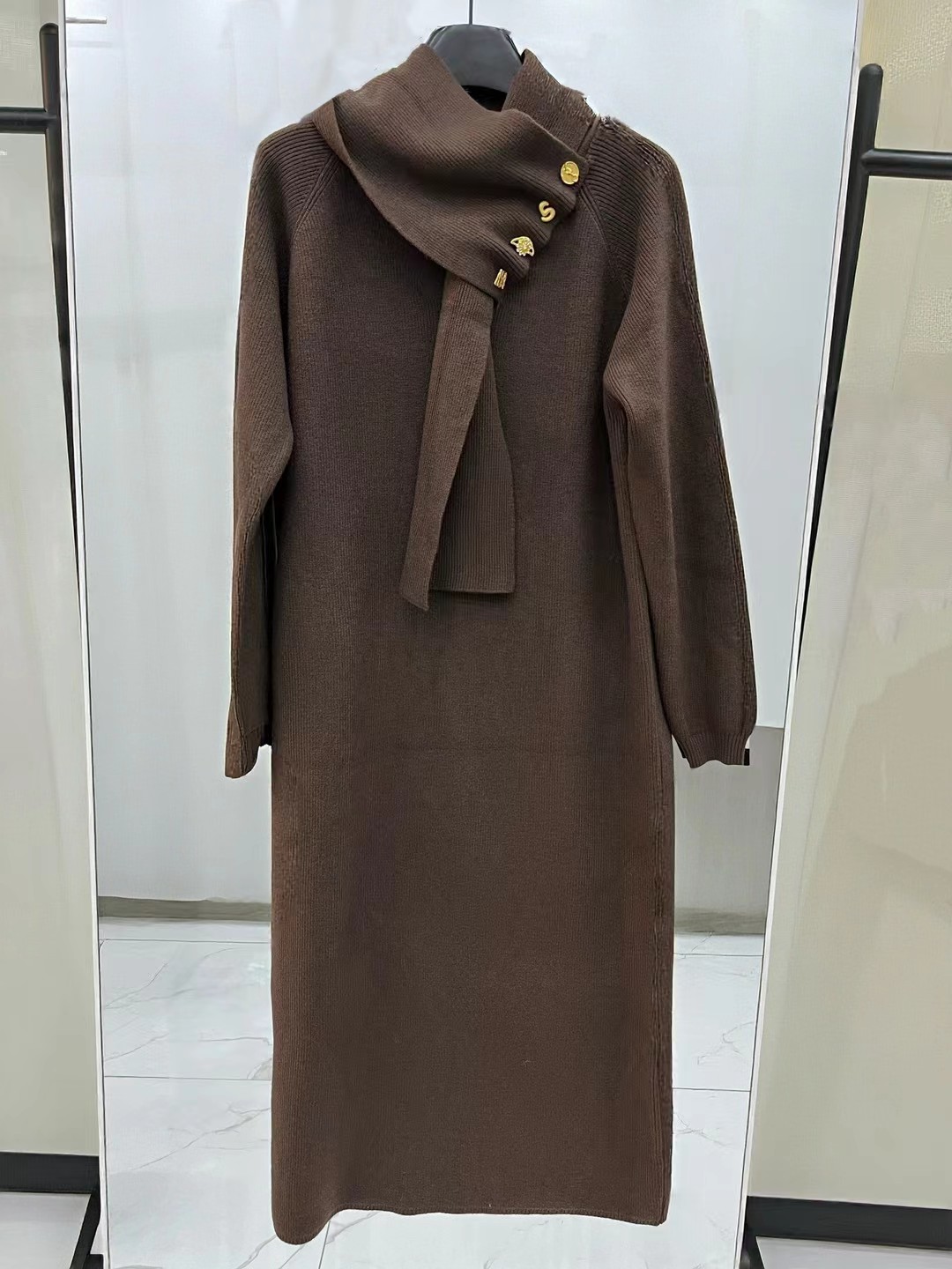 S Fashion Women's Long Sleeve Scarf Dress