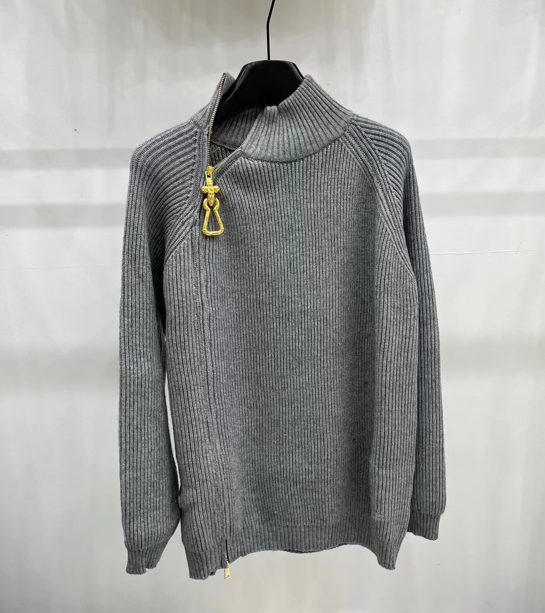 S Fashion casual women's high neck slanted shoulder zipper long sleeved cardigan