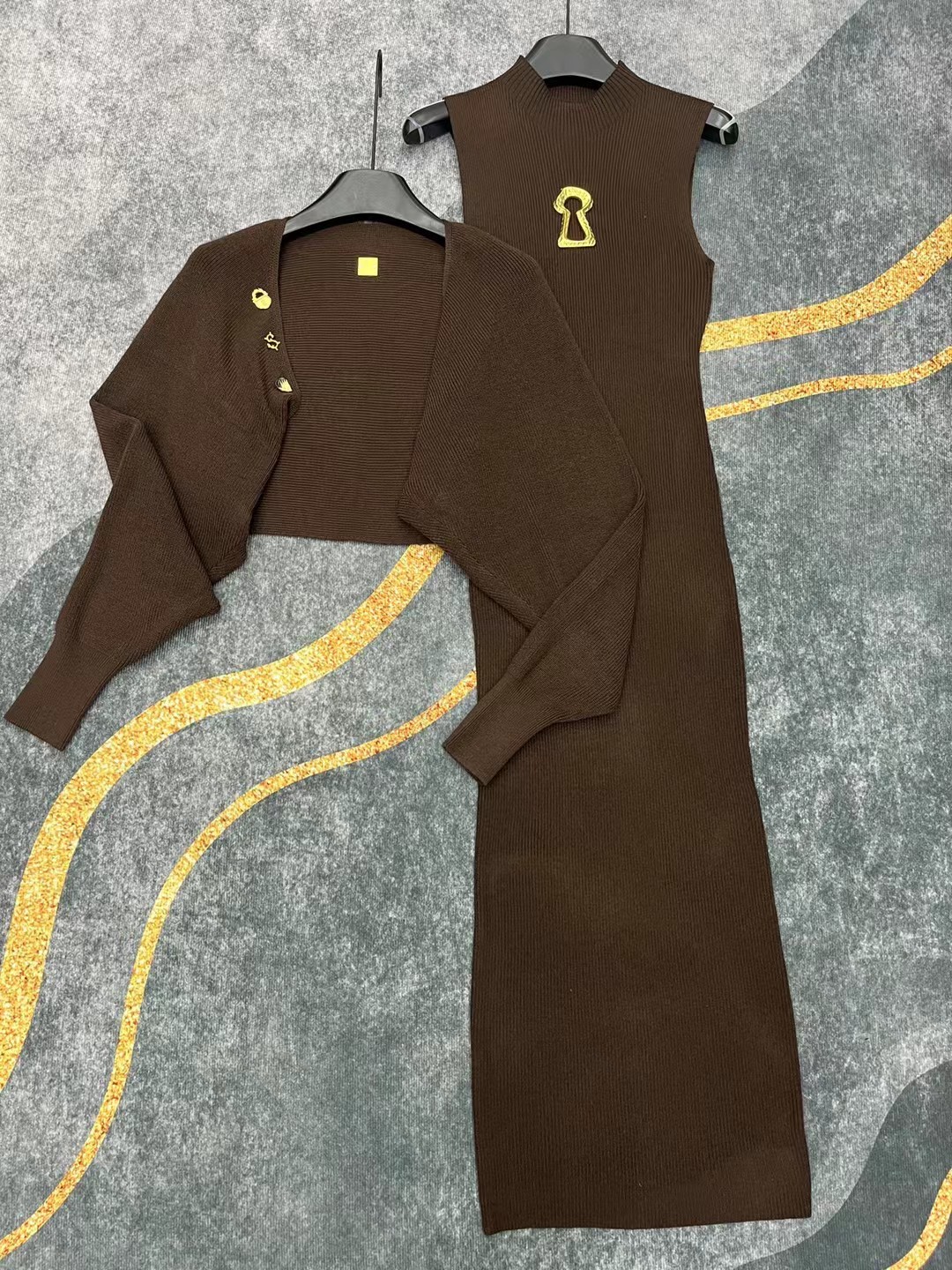 S Fashion Dress+Coat Shawl Two Piece Set