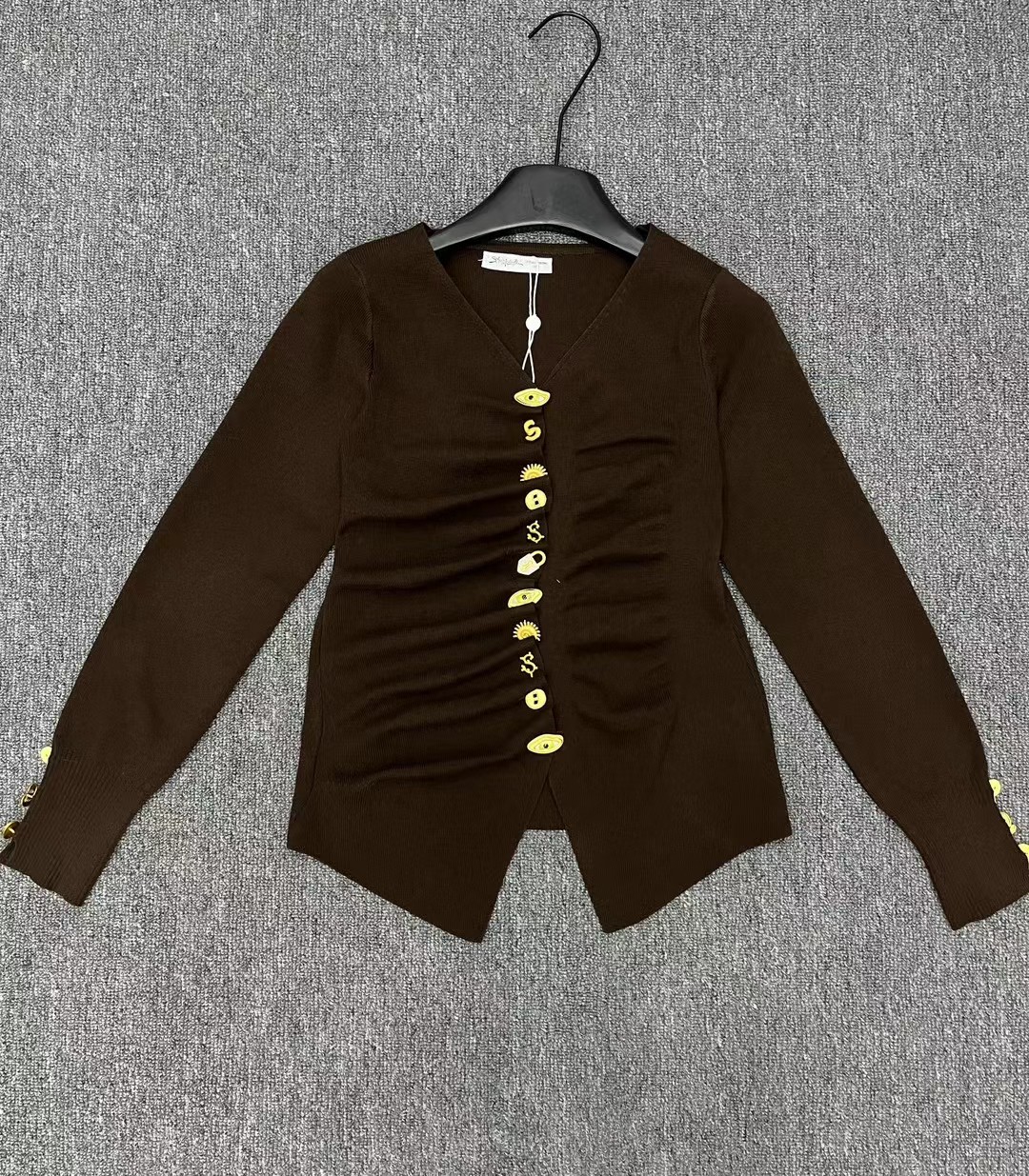 S fashion women's metal button V-neck long sleeved slim fit cardigan top