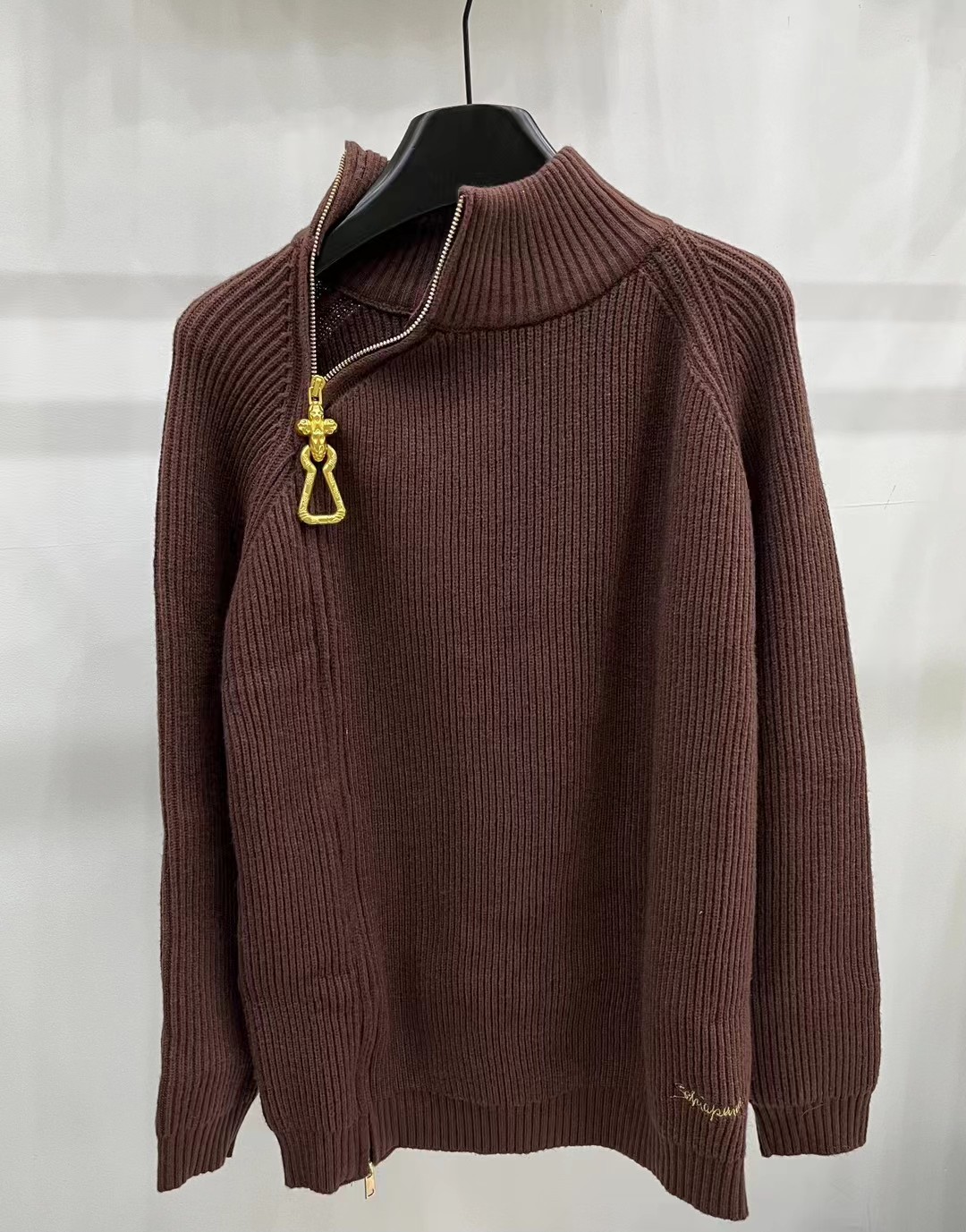 S Fashion casual women's high neck slanted shoulder zipper long sleeved cardigan