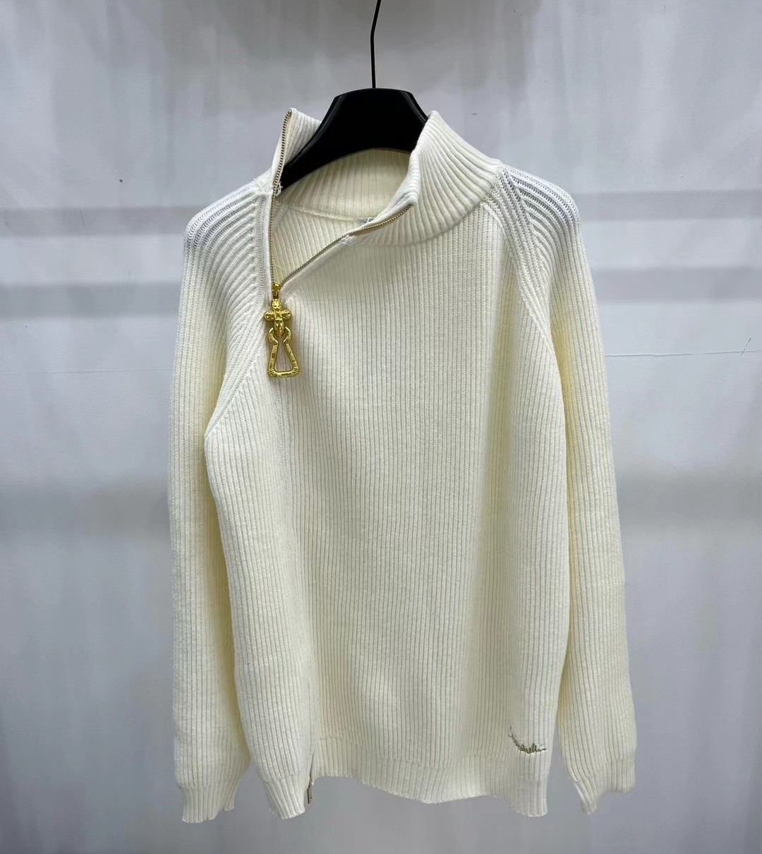 S Fashion casual women's high neck slanted shoulder zipper long sleeved cardigan