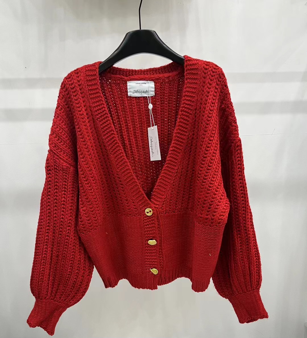 S fashion women's hollowed out V-neck long sleeved cardigan jacket