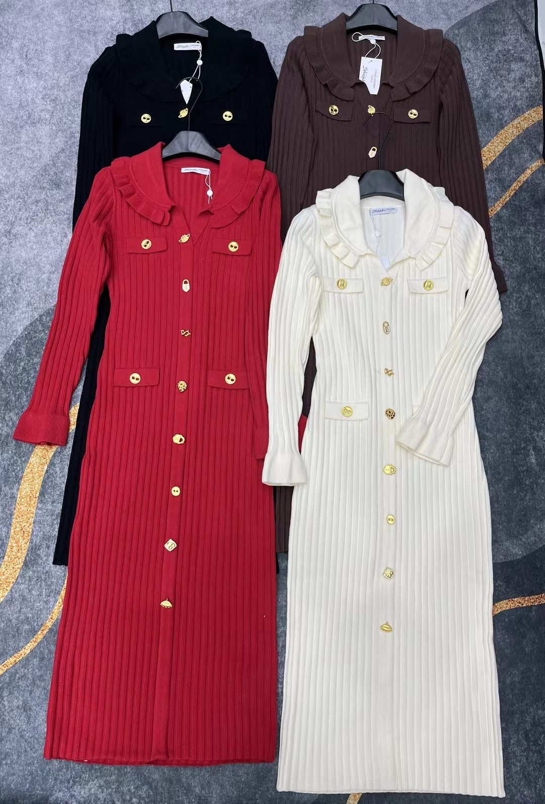 S Fashion Women's Collar Long Sleeve Dress