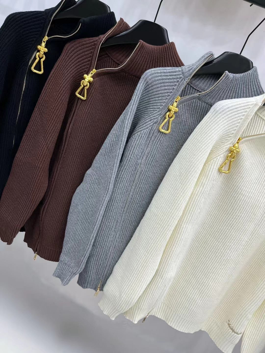 S Fashion casual women's high neck slanted shoulder zipper long sleeved cardigan