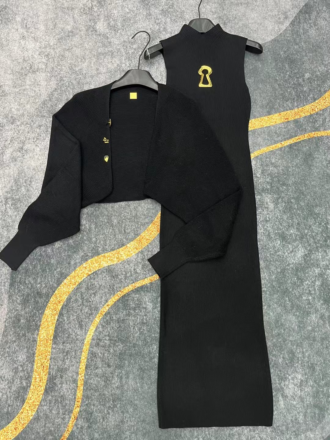 S Fashion Dress+Coat Shawl Two Piece Set