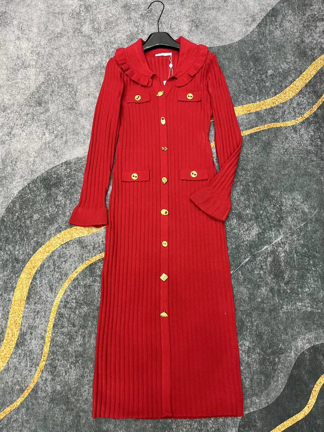 S Fashion Women's Collar Long Sleeve Dress