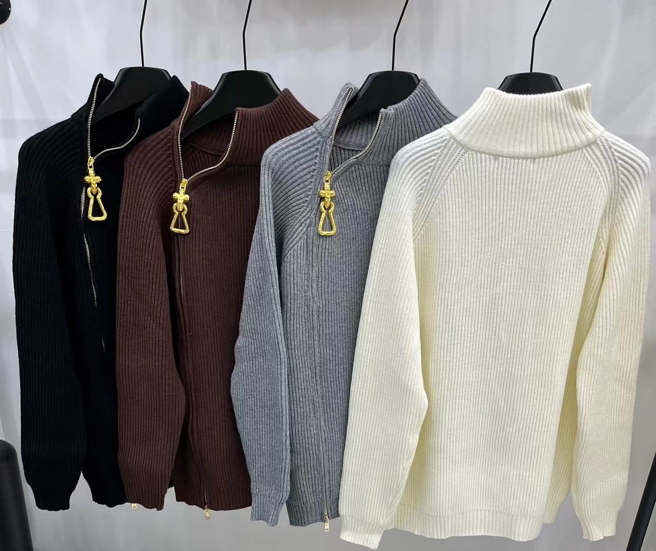 S Fashion casual women's high neck slanted shoulder zipper long sleeved cardigan