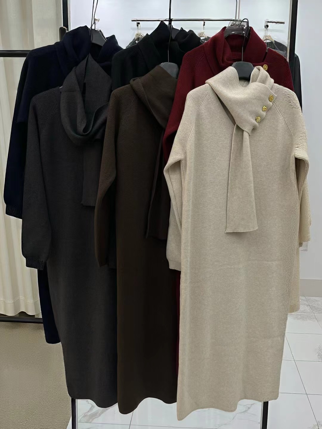 S Fashion Women's Long Sleeve Scarf Dress