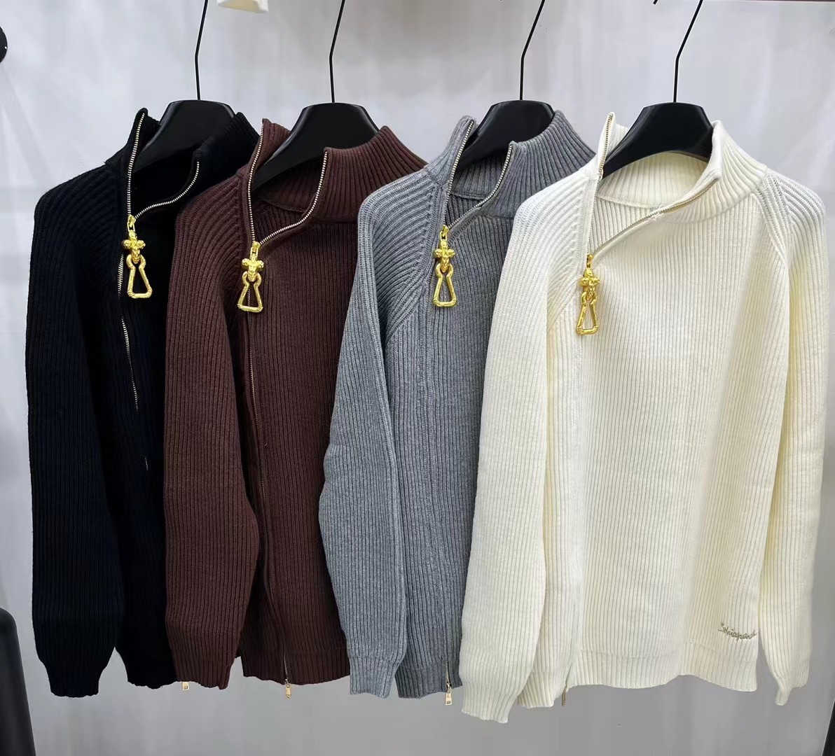 S Fashion casual women's high neck slanted shoulder zipper long sleeved cardigan