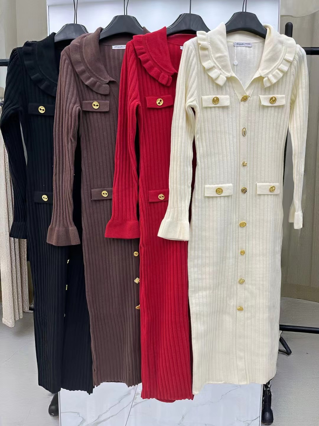 S Fashion Women's Collar Long Sleeve Dress