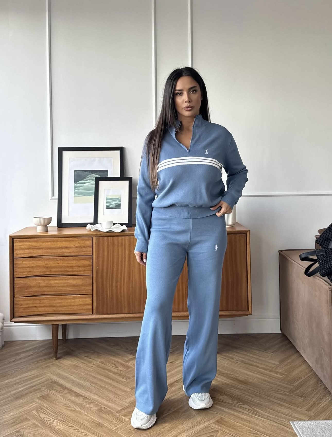 R set Knit sweater + elastic waist knit casual trousers