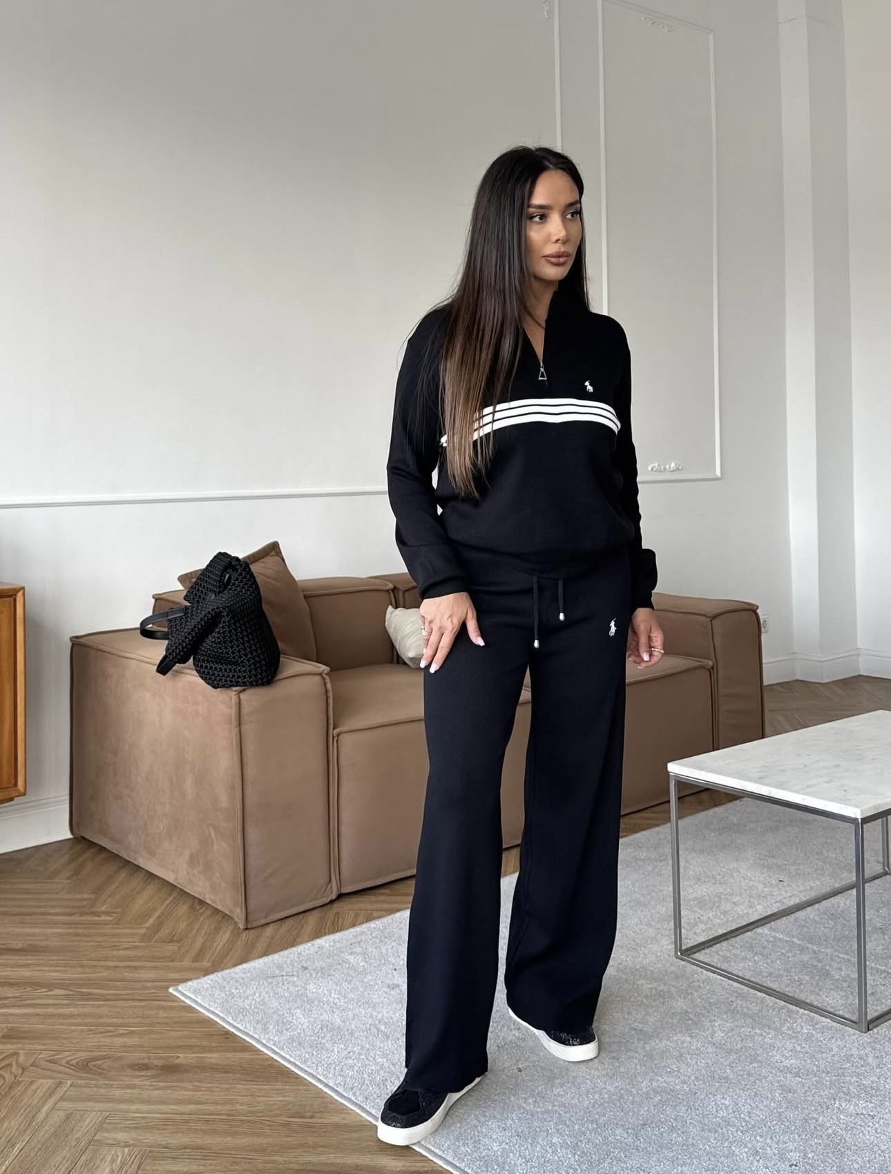 R set Knit sweater + elastic waist knit casual trousers