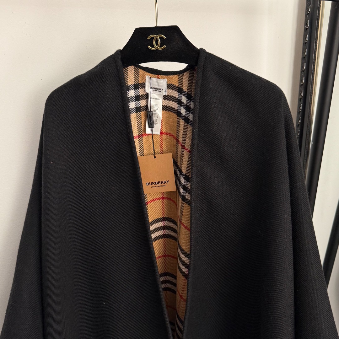 B Classic plaid double-sided tassel woven wool knitted cardigan shawl