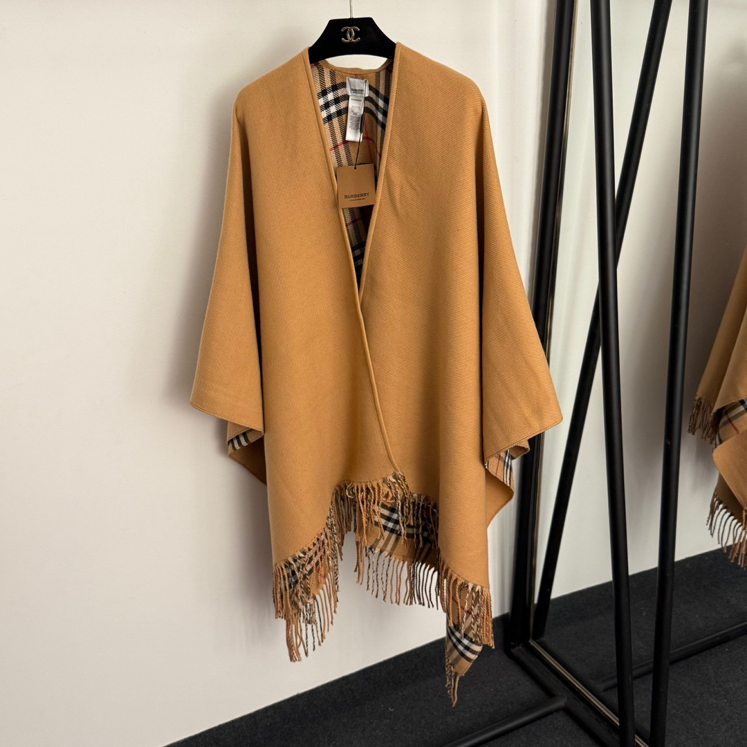 B Classic plaid double-sided tassel woven wool knitted cardigan shawl