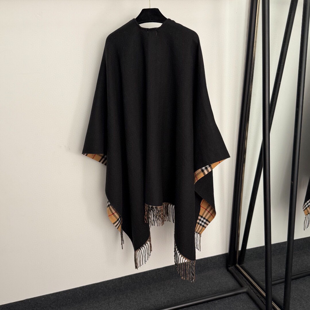 B Classic plaid double-sided tassel woven wool knitted cardigan shawl