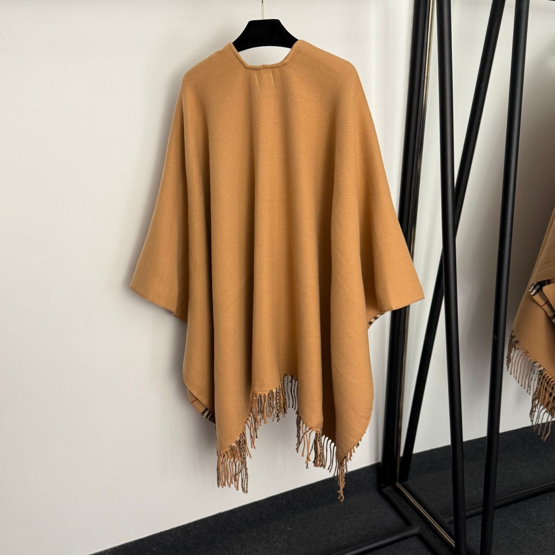 B Classic plaid double-sided tassel woven wool knitted cardigan shawl